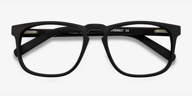 Rhode Island Matte Black AcetateEyeglass Frames from EyeBuyDirect, Closed View
