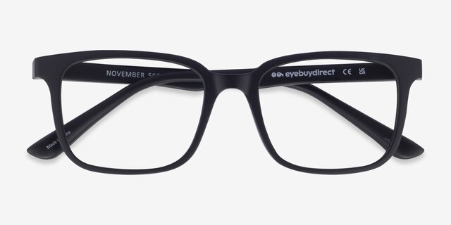 November Matte Black PlasticEyeglass Frames from EyeBuyDirect, Closed View