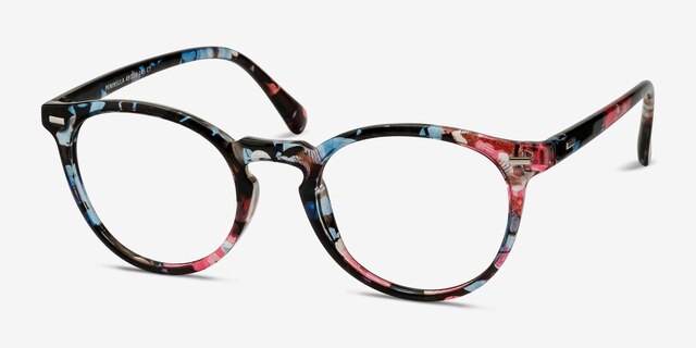 Peninsula Blue Floral PlasticEyeglass Frames from EyeBuyDirect, Angle View