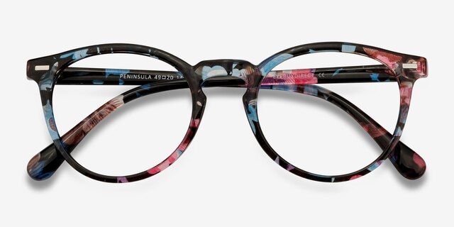 Peninsula Blue Floral PlasticEyeglass Frames from EyeBuyDirect, Closed View