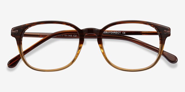 Nova Brown Striped AcétateMontures de lunettes de vue d'EyeBuyDirect, Vue Rapprochée