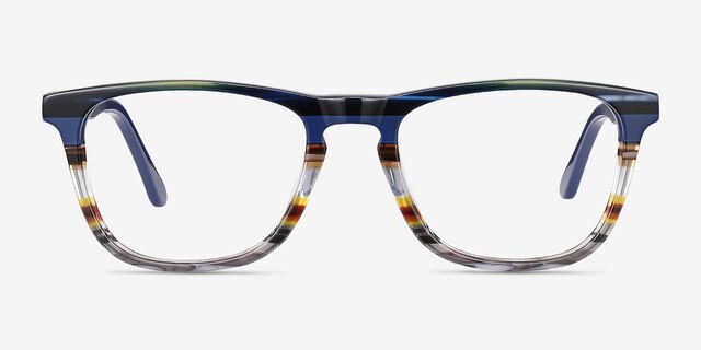 Prelude Blue Striped AcetateEyeglass Frames from EyeBuyDirect, Front View