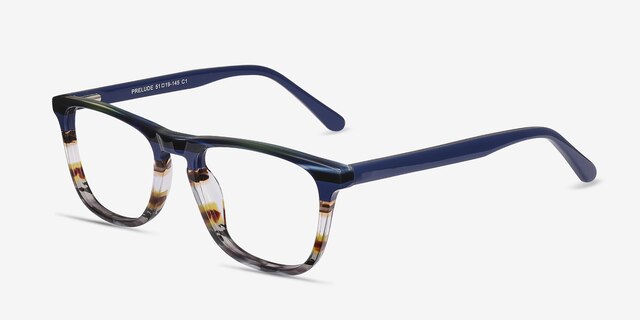 Prelude Blue Striped AcetateEyeglass Frames from EyeBuyDirect, Angle View
