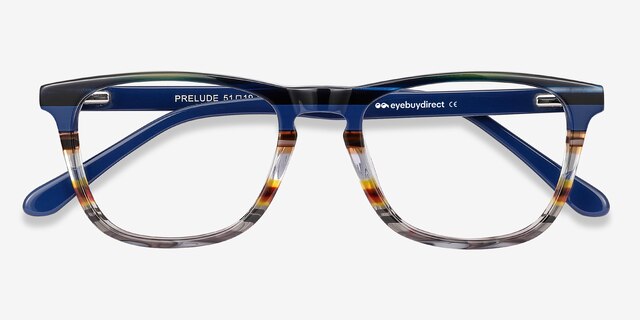 Prelude Blue Striped AcetateEyeglass Frames from EyeBuyDirect, Closed View