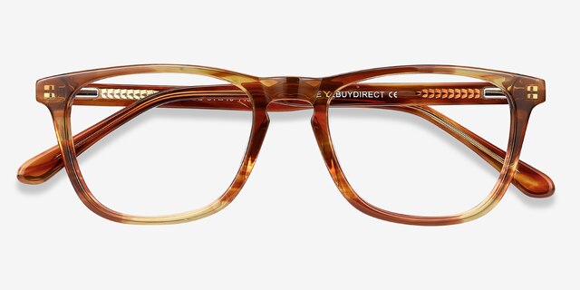 Prelude Brown Striped AcetateEyeglass Frames from EyeBuyDirect, Closed View