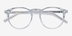 Planete Clear Blue Acétate Montures de lunettes de vue d'EyeBuyDirect, Vue Rapprochée