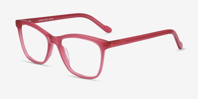 Cannes Clear Raspberry AcetateEyeglass Frames from EyeBuyDirect, Angle View