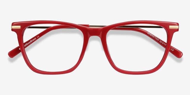 Sebastian Burgundy Acetate-metalEyeglass Frames from EyeBuyDirect, Closed View