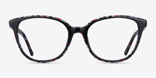 Pixels Black Floral AcetateEyeglass Frames from EyeBuyDirect, Front View