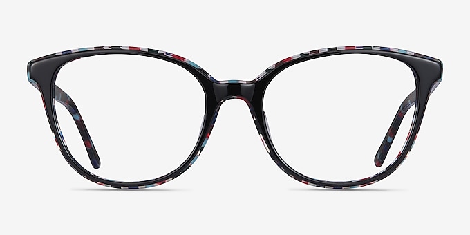 Pixels Black Floral Acetate Eyeglass Frames