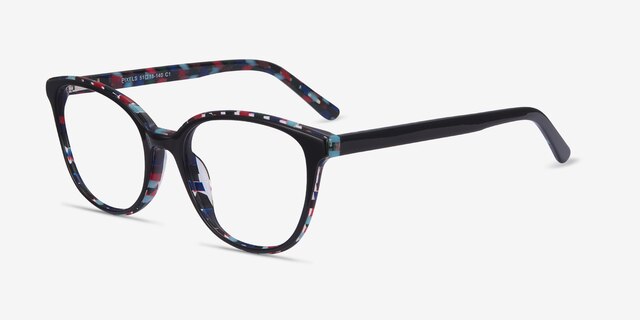 Pixels Black Floral AcetateEyeglass Frames from EyeBuyDirect, Angle View