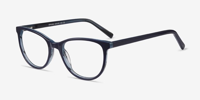 Sphinx Blue Striped AcetateEyeglass Frames from EyeBuyDirect, Angle View