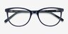 Sphinx Blue Striped AcetateEyeglass Frames from EyeBuyDirect, Closed View