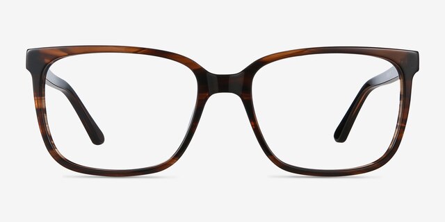 Formula Brown Striped AcetateEyeglass Frames from EyeBuyDirect, Front View