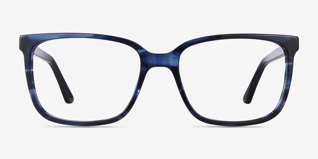 Formula Blue Striped AcetateEyeglass Frames from EyeBuyDirect, Front View