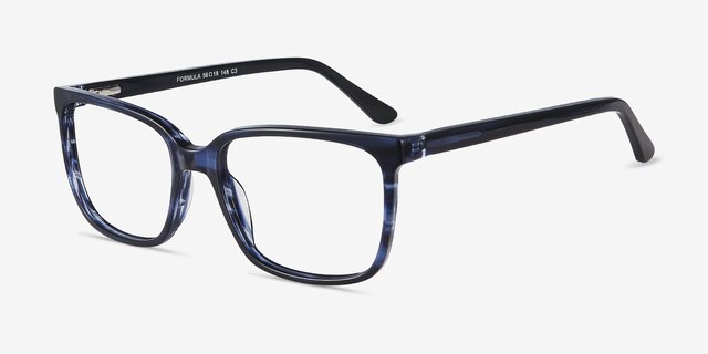 Formula Blue Striped AcetateEyeglass Frames from EyeBuyDirect, Angle View