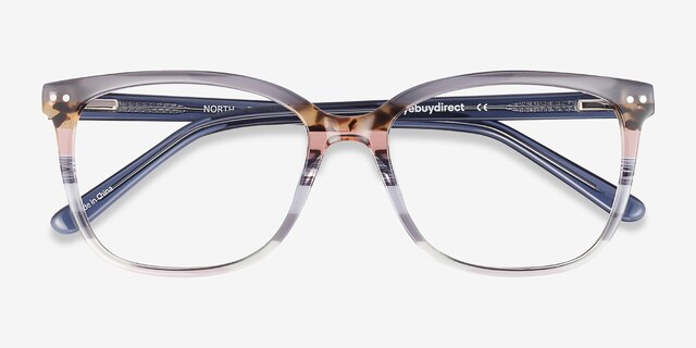North Gray Striped AcetateEyeglass Frames from EyeBuyDirect, Closed View