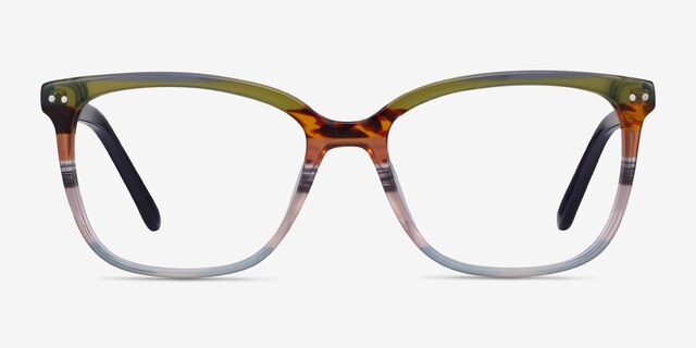 North Green Striped AcetateEyeglass Frames from EyeBuyDirect, Front View
