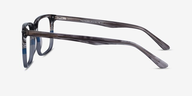 Tactician Gray Striped AcetateEyeglass Frames from EyeBuyDirect, Side View