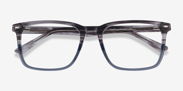Tactician Gray Striped AcetateEyeglass Frames from EyeBuyDirect, Closed View