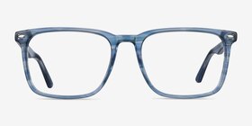 Tactician Blue Striped Acétate Montures de lunettes de vue d'EyeBuyDirect, Vue de Face