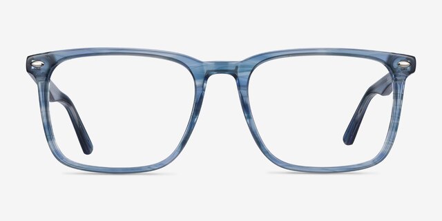 Tactician Blue Striped AcétateMontures de lunettes de vue d'EyeBuyDirect, Vue de Face