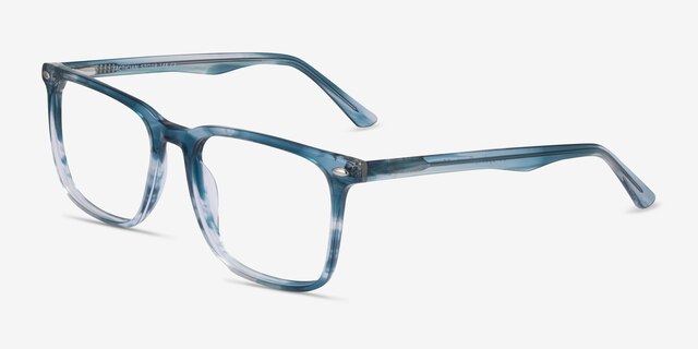 Tactician Blue Striped AcétateMontures de lunettes de vue d'EyeBuyDirect, Vue d'Angle