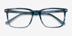 Tactician Blue Striped Acétate Montures de lunettes de vue d'EyeBuyDirect, Vue Rapprochée