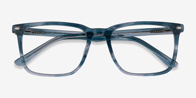 Tactician Blue Striped AcétateMontures de lunettes de vue d'EyeBuyDirect, Vue Rapprochée