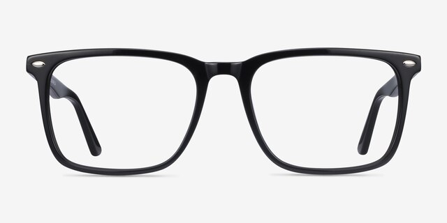 Tactician Noir AcétateMontures de lunettes de vue d'EyeBuyDirect, Vue de Face