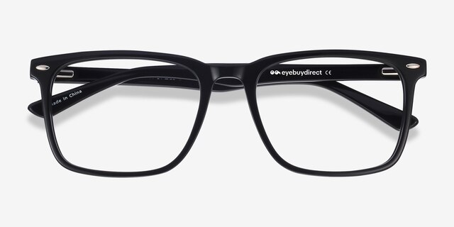 Tactician Noir AcétateMontures de lunettes de vue d'EyeBuyDirect, Vue Rapprochée