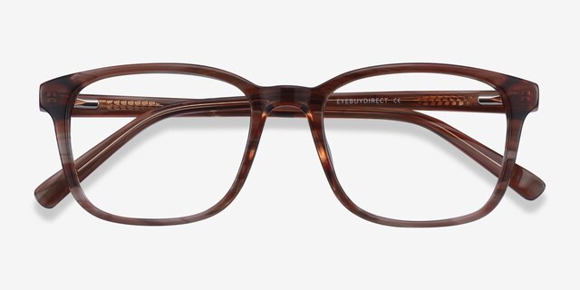 Longway Brown Striped AcetateEyeglass Frames from EyeBuyDirect, Closed View