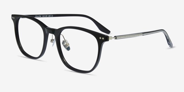 Follow Black Silver AcetateEyeglass Frames from EyeBuyDirect, Angle View