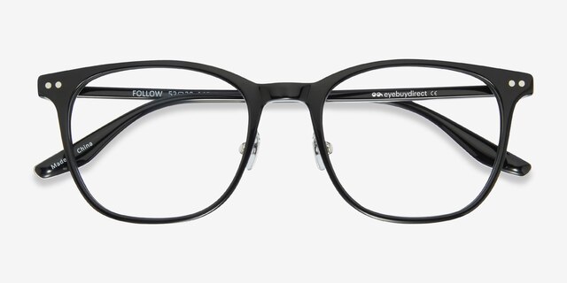 Follow Black Silver AcetateEyeglass Frames from EyeBuyDirect, Closed View