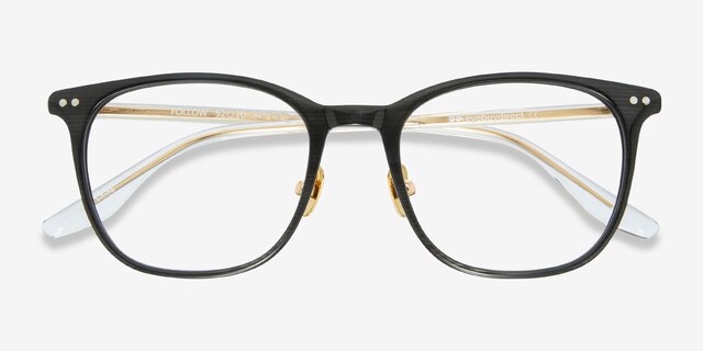 Follow Black Golden AcétateMontures de lunettes de vue d'EyeBuyDirect, Vue Rapprochée