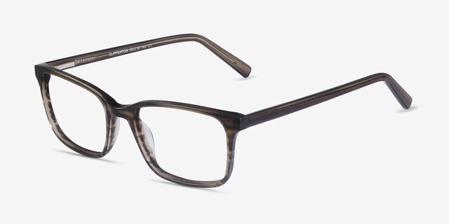 Clipperton Gray Striped AcetateEyeglass Frames from EyeBuyDirect, Angle View