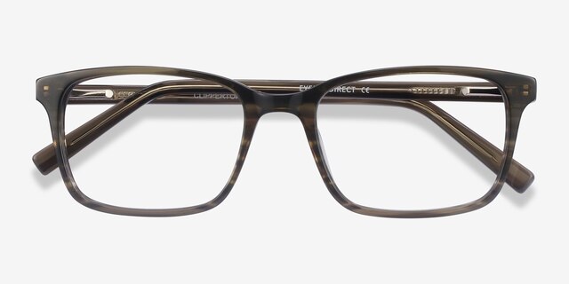 Clipperton Gray Striped AcetateEyeglass Frames from EyeBuyDirect, Closed View