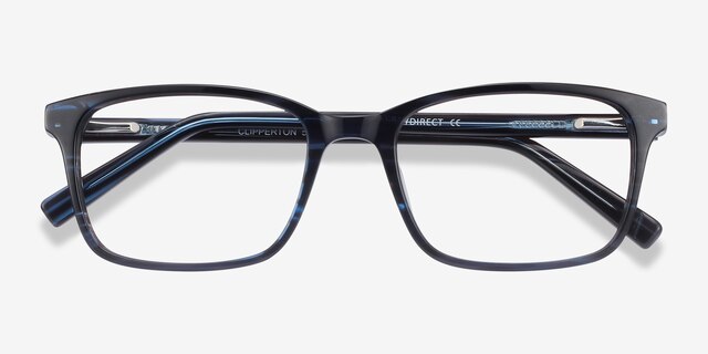 Clipperton Blue Striped AcetateEyeglass Frames from EyeBuyDirect, Closed View