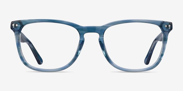 Gato Blue Striped AcetateEyeglass Frames from EyeBuyDirect, Front View