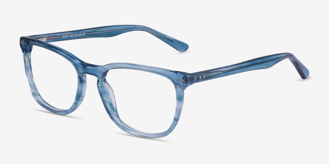 Gato Blue Striped AcetateEyeglass Frames from EyeBuyDirect, Angle View