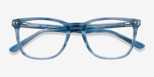 Gato Blue Striped AcetateEyeglass Frames from EyeBuyDirect, Closed View