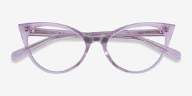 Quartet Clear Purple Acétate Montures de lunettes de vue d'EyeBuyDirect, Vue Rapprochée