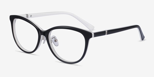 Helena Black White AcetateEyeglass Frames from EyeBuyDirect, Angle View