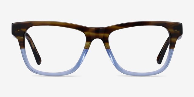 Feeling Brown Blue AcetateEyeglass Frames from EyeBuyDirect, Front View