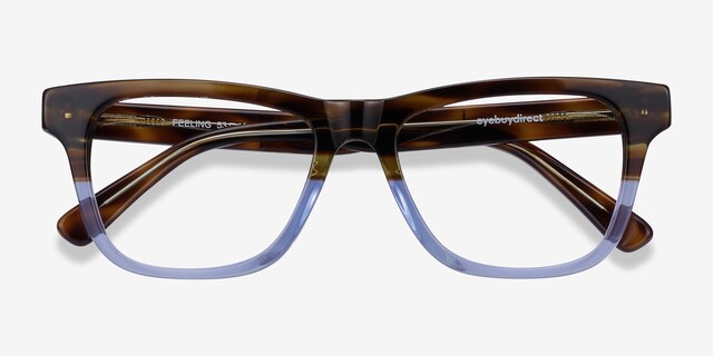 Feeling Brown Blue AcetateEyeglass Frames from EyeBuyDirect, Closed View