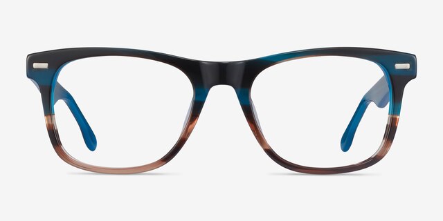 Caster Blue Striped AcetateEyeglass Frames from EyeBuyDirect, Front View
