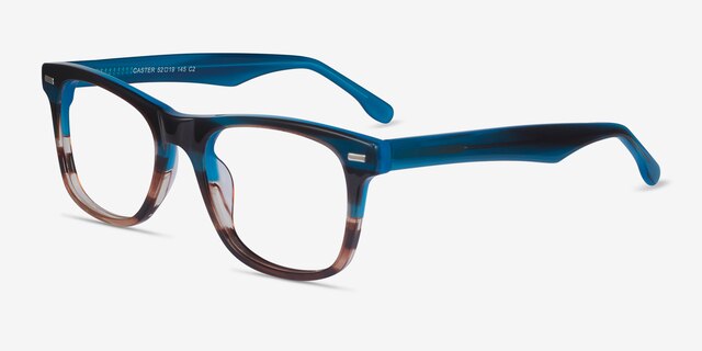 Caster Blue Striped AcetateEyeglass Frames from EyeBuyDirect, Angle View