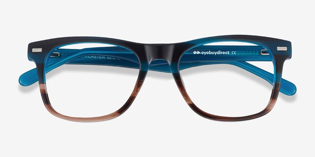 Caster Blue Striped AcetateEyeglass Frames from EyeBuyDirect, Closed View