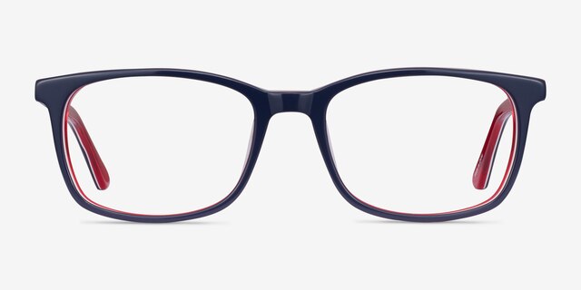 July Navy & Red AcetateEyeglass Frames from EyeBuyDirect, Front View