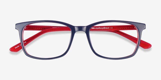 July Navy & Red AcetateEyeglass Frames from EyeBuyDirect, Closed View